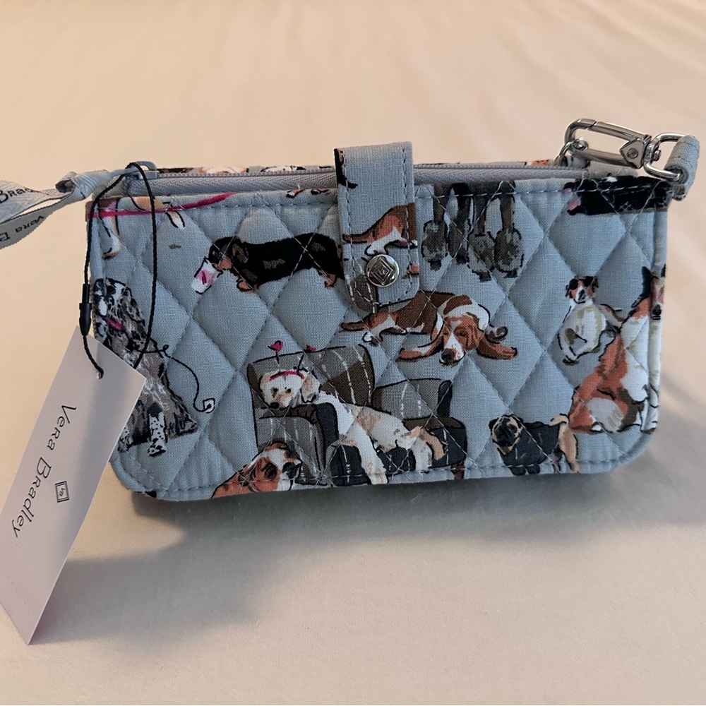 Vera Bradley Quilted Dog Show Pattern Wristlet in Light Blue